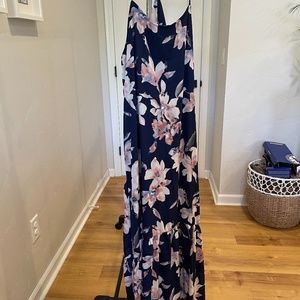Skinny halter strap floral maxi dress